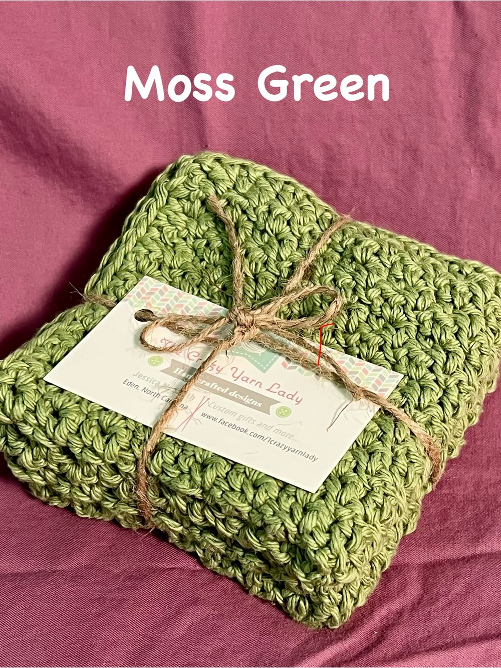 2 piece Handcrafted Moss Green Crochet  cotton dishcloths